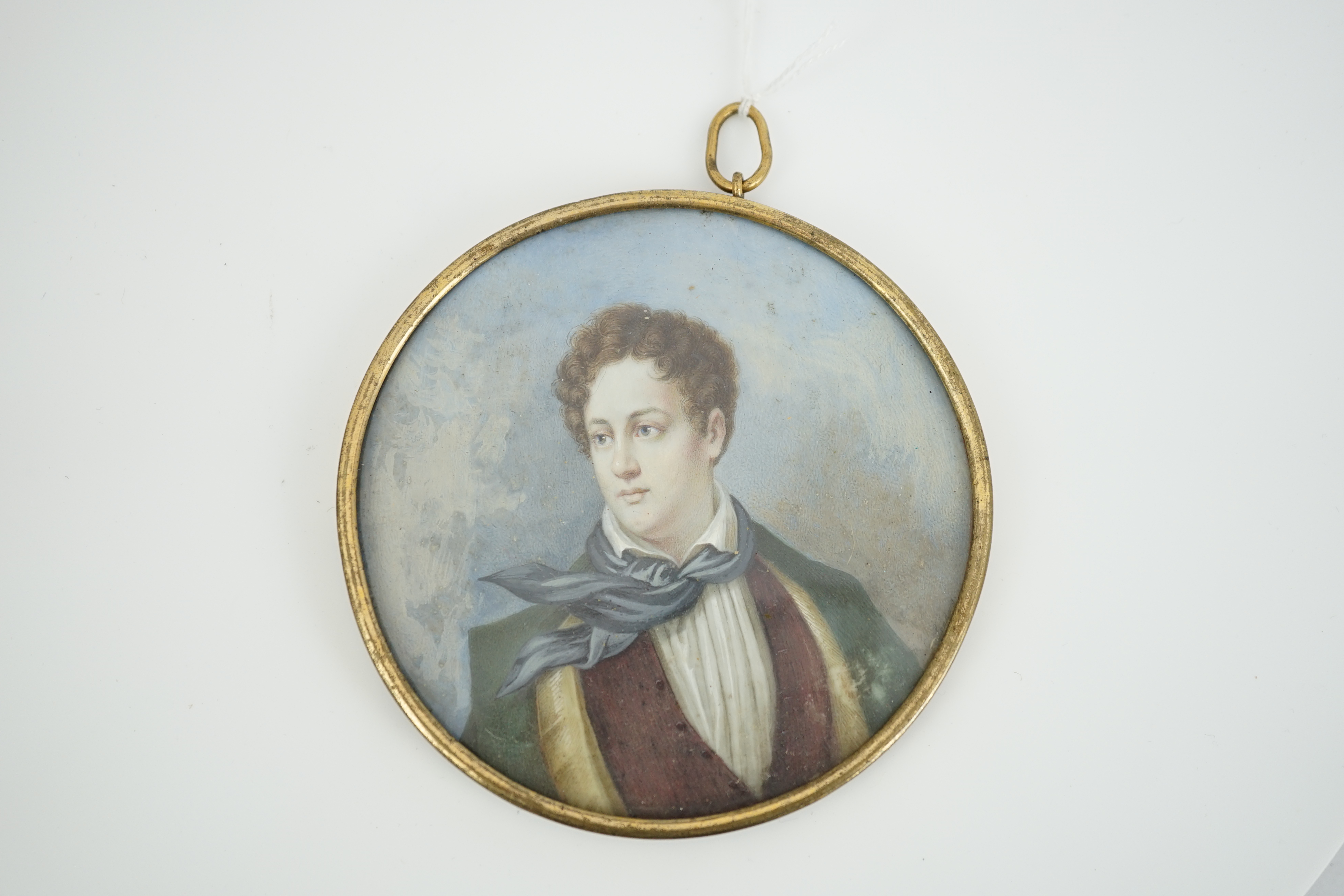 G. Sanders, Portrait miniature of Lord Byron, gouache on parchment, tondo, 10.5cm